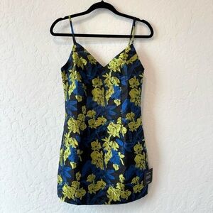 Lulu's Black and Blue Floral Jacquard Mini Dress